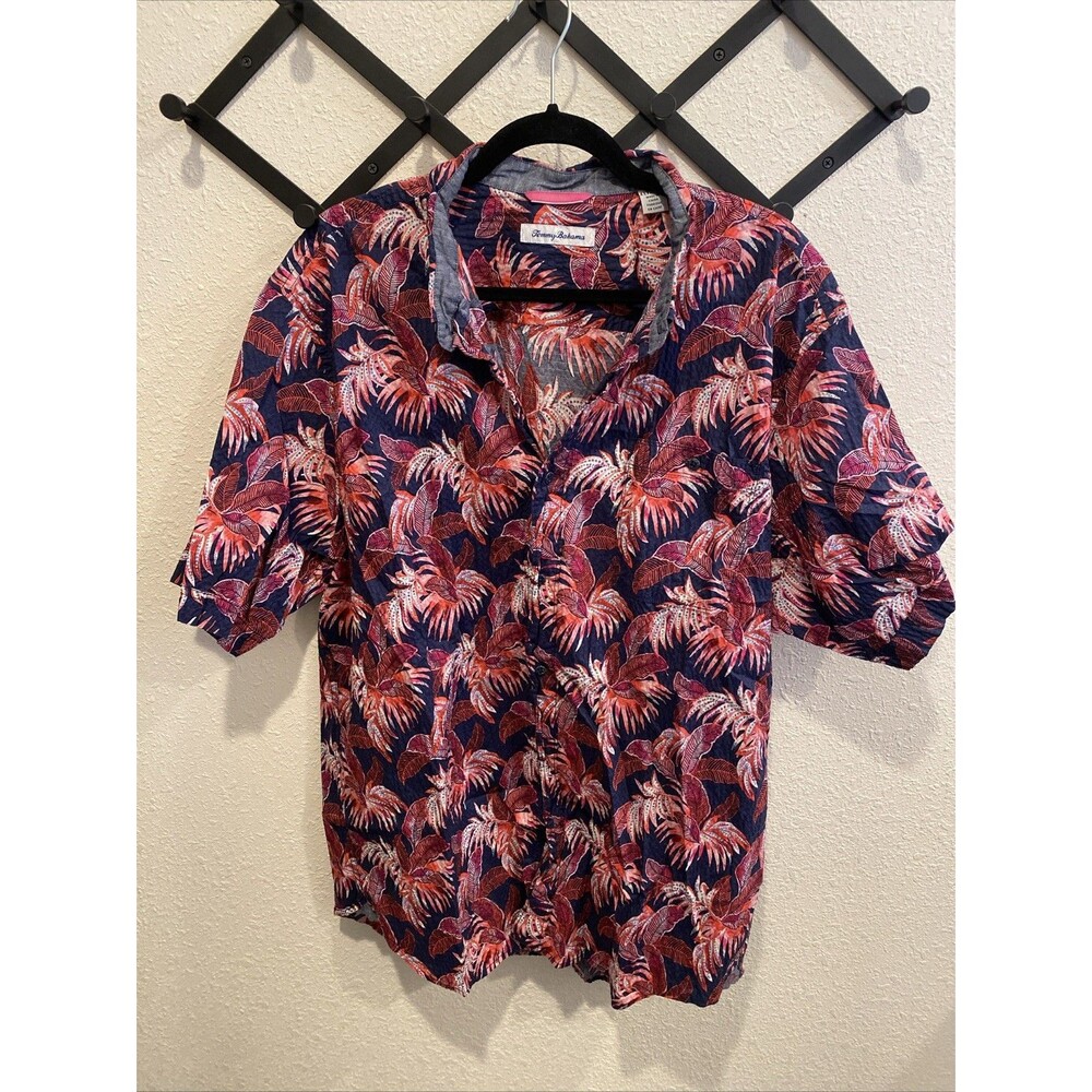 Tommy Bahama Seersucker Palm Print Button Up Size XL